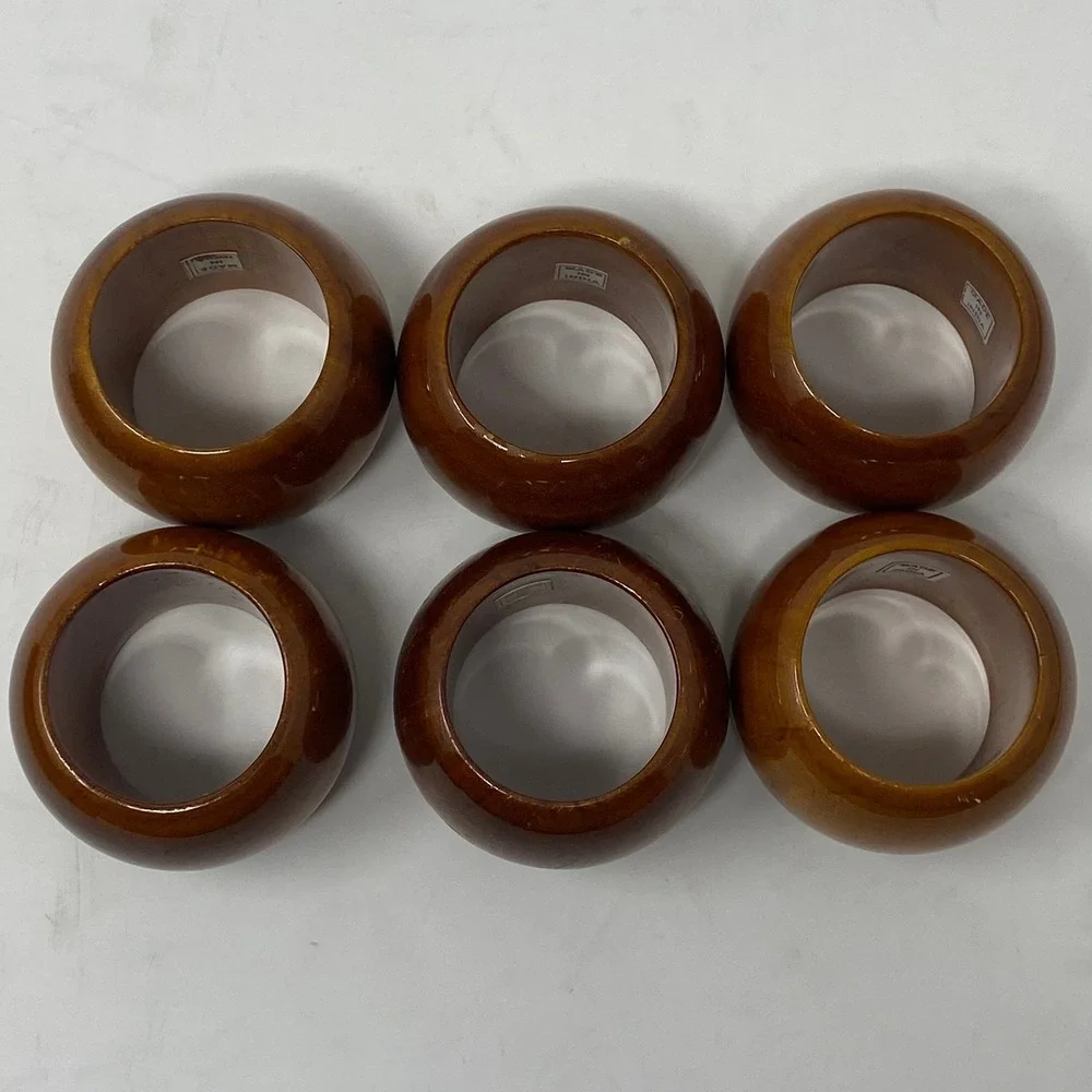 Vintage Napkin Rings‎ Brown Set of 6 Wood Round Made in India
